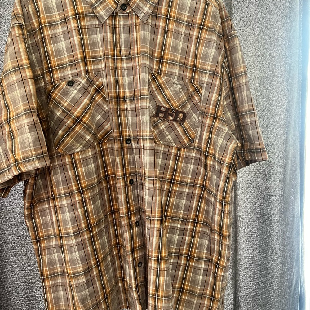 Harley Davidson button down shirt.